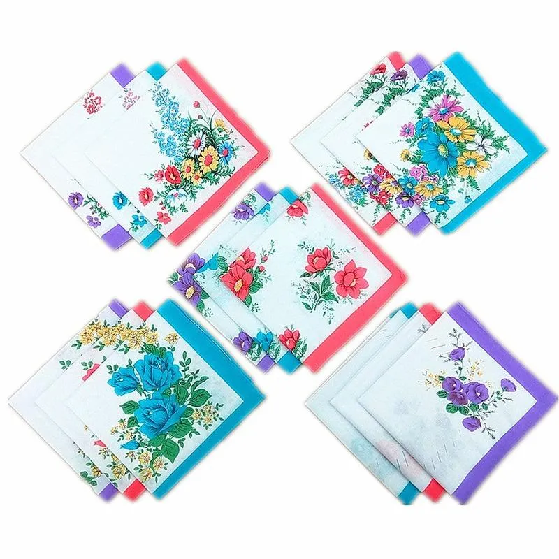 12PCS 28 x28CM Printed handkerchief Women Handkerchief Cotton Lady Handkerchief White Print