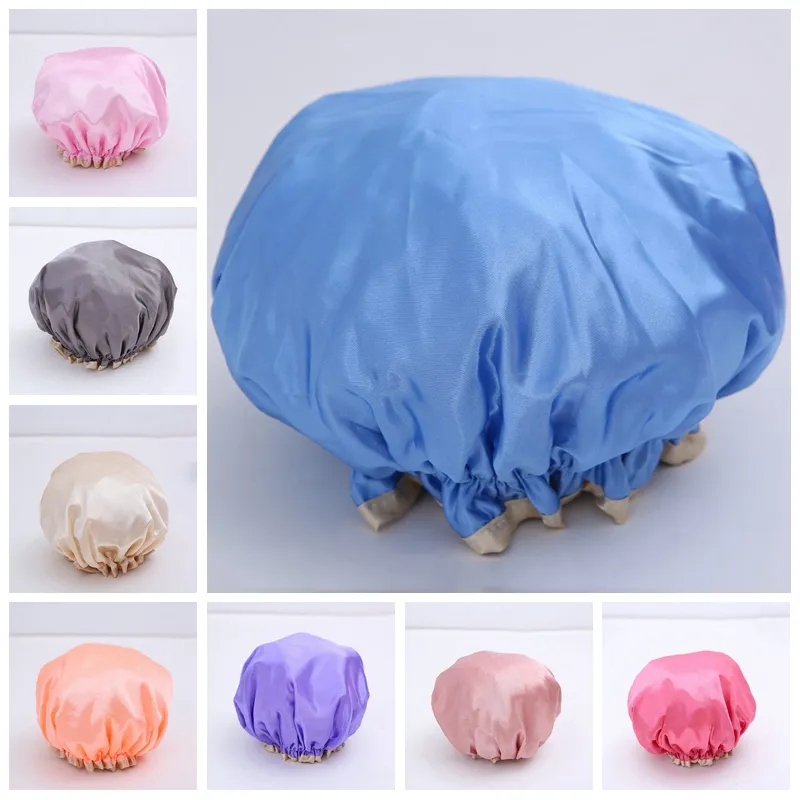 Double Layer Duche Cap Waterproof Resuable sólido elástico Bath Cap engrossar o cabelo Caps Anti-fume Hat Adulto composição do cabelo Capa DBC VT1676