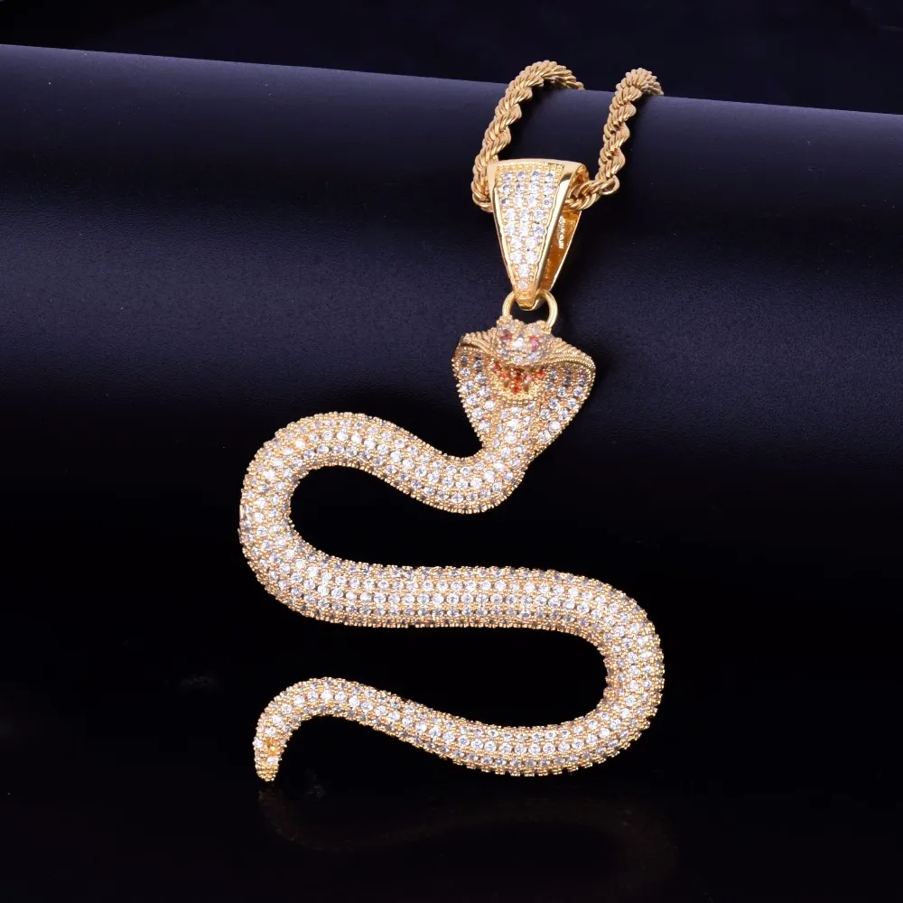 Animal Snake Necklaces & Pendant with Rope Chain Gold Silver Color Bling Cubic Zircon Men's Hip hop Necklace Jewelry