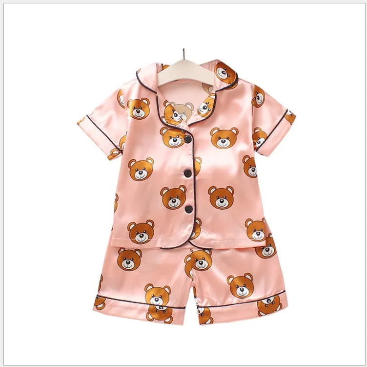 Tasarımcı yaz çocuk pijama setleri çocuklar tasarımcı elbise kız erkek bebek karikatür ayı ev giyim iki parça set kısa kollu takım elbise