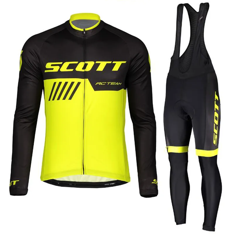 2021 Mens Scott Equipe Ciclismo de Manga Longa Jersey Bib Pants Terno MTB Bicicleta Outfits Road Bike Roupas Quick Seco ao ar livre Sportswear Y21032519