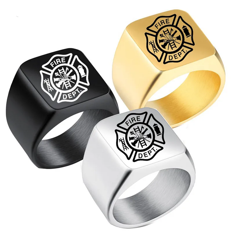 Firefighter Ring: Stainless Steel USA Fire Dept. Ring - Bold Rock Punk ...