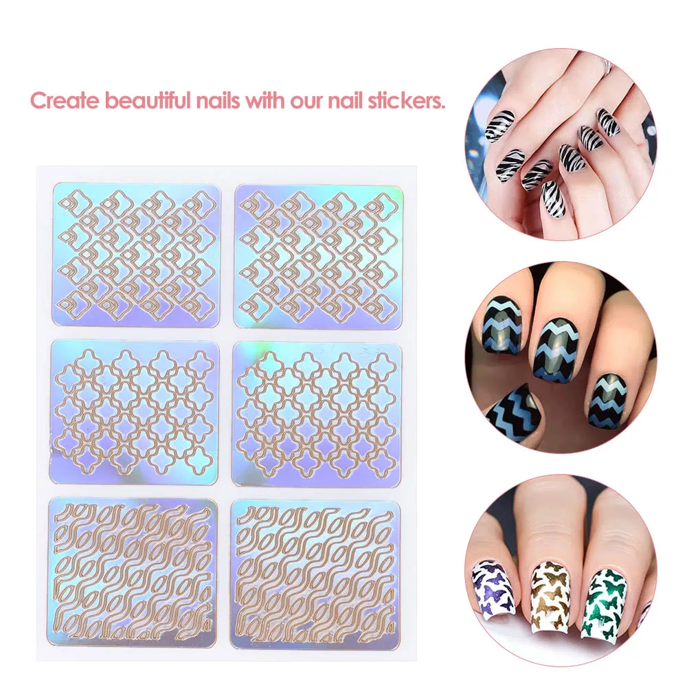 Gabarit de plaques de gabarit autocollant 3D Nail Art autocollant creux français autocollants manucure astuce pochoir décalques polonais pour Noël 24pcs / set