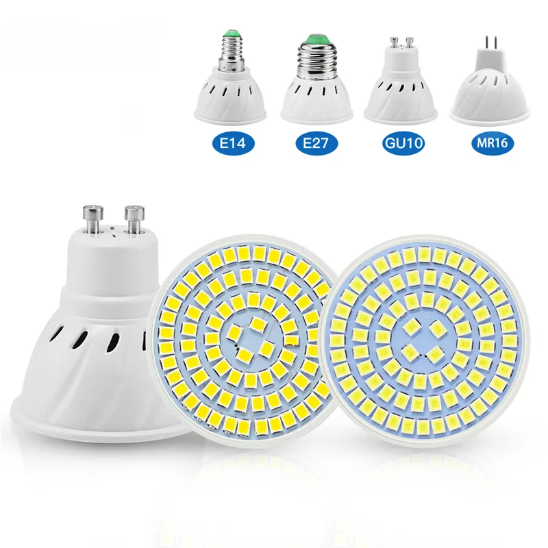 E27 E14 MR16 GU10 LED-lampor 110V 220V 48 60 80 LED 2835 SMD Spotlight för heminredning ampull