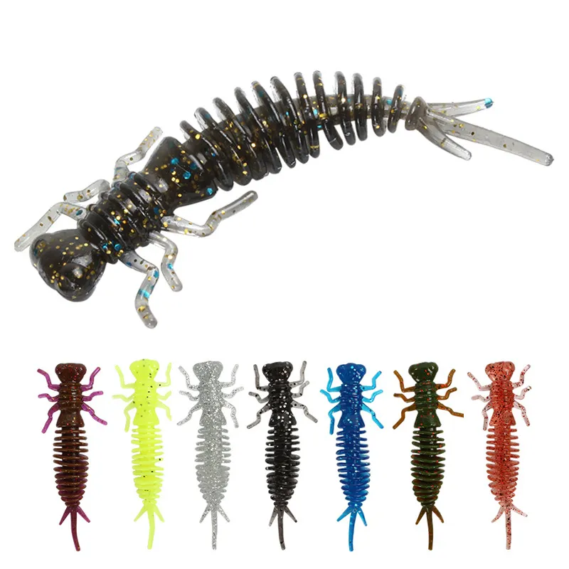 New Flash larva Shad baitfish Rubber Bait 55mm-1g 75mm-3g 100mm-7g Più tentacoli Vermi morbidi Crank Hook esche