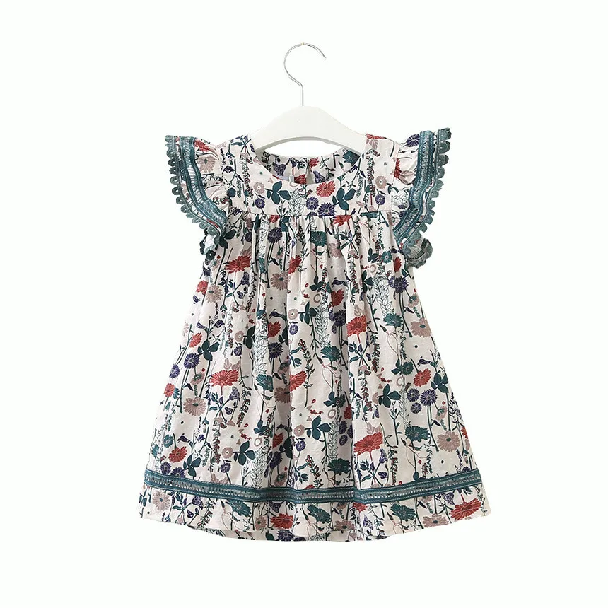 Nouvel été bébé filles robes enfant en bas âge Cap manches robes imprimées florales Style de vacances plage vêtements pour enfants