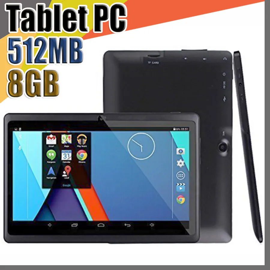 Tablet PC 7 tum Kapacitiv Allwinner A33 Quad Core Android 4.4 dubbelkamera Tablet PC 8GB RAM 512MB ROM WiFi EPAD Youtube Facebook Google A-7PB