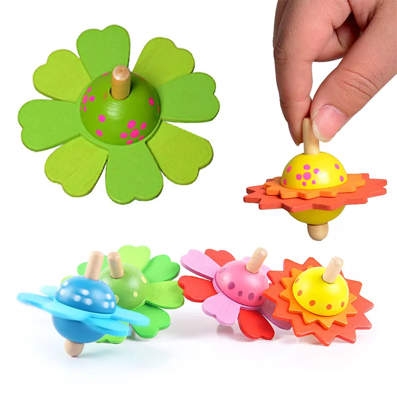 Wooden Colorful Relaxed Ornaments Mini Hand Spinner Flower Spinning Top Novelty Relieve Stress Spinner Toy Flowers