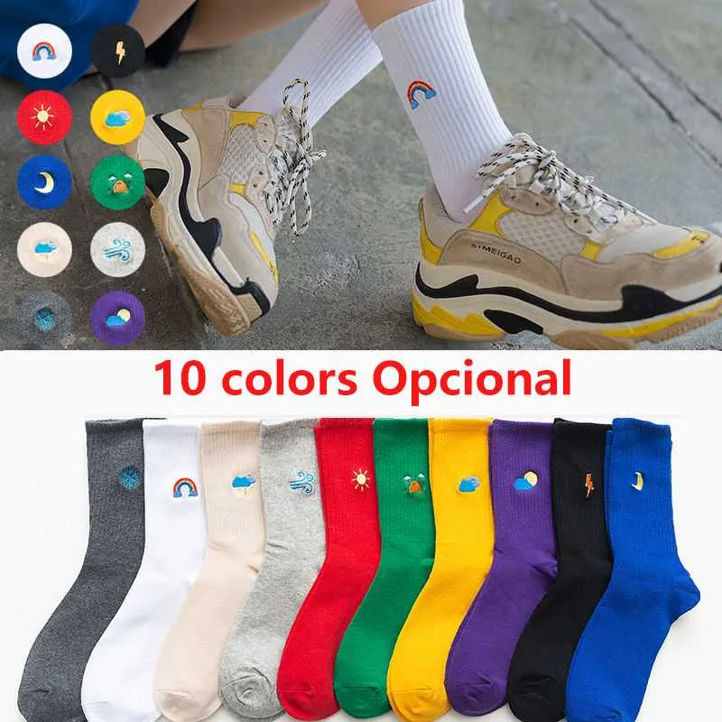 Chaussettes unisexes Harajuku 100 coton, couleur arc-en-ciel, cadeaux pour hommes, prévisions météo, Hip Hop, drôles, décontractées, joyeuses, à la mode, nouvelle collection