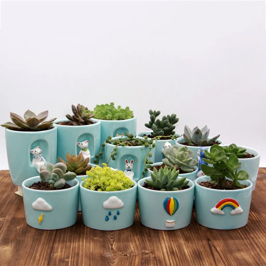 Succulent Celadon Bloempot Groene Plant Kleine Bloem Pot Handgeschilderde Creatieve Keramische Mini Pot Cartoon Persoonlijkheid Simple 10 stijlen