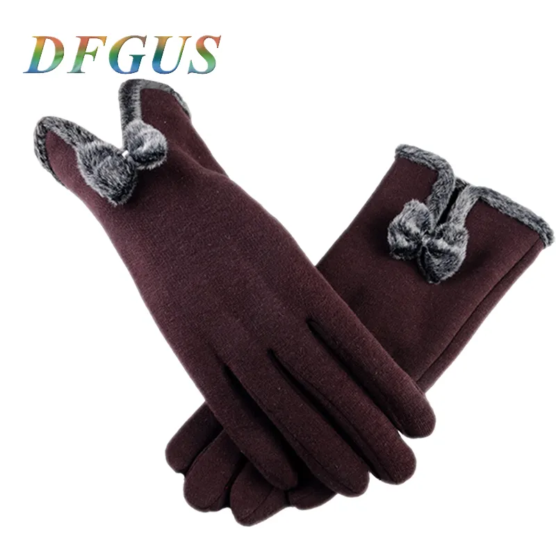 Moda-2019 Novas Mulheres Luvas Para O Inverno Laço Arco Luvas Das Senhoras meninas guantes Luvas de Tela de Toque Luva de Lã para As Mulheres Quentes