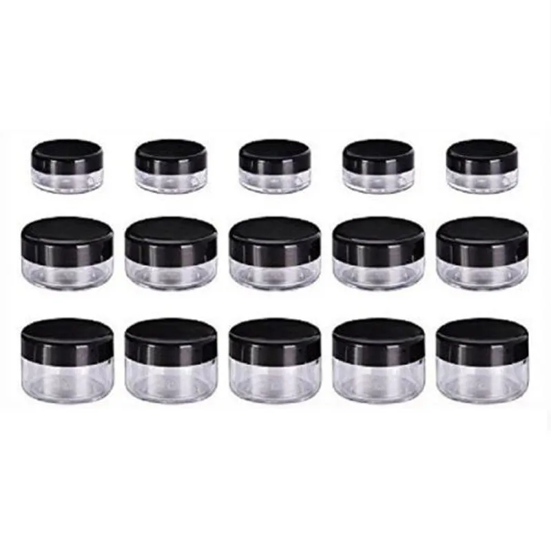 50 stks 2G / 3G / 5G / 10G / 15G / 20G Plastic Clear Cosmetic Jars Container Black Lid Lotion Fles Fials Face Cream Sample Pots Geldozen