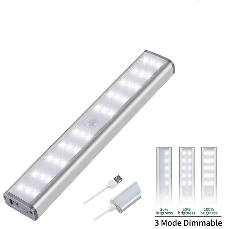 PIR Motion Sensor LED Light USB Wireless Kitchen Wall Lamp 3 Mode Brightness Level 30 LEDs Closet/Wardrobe/Under Cabinet