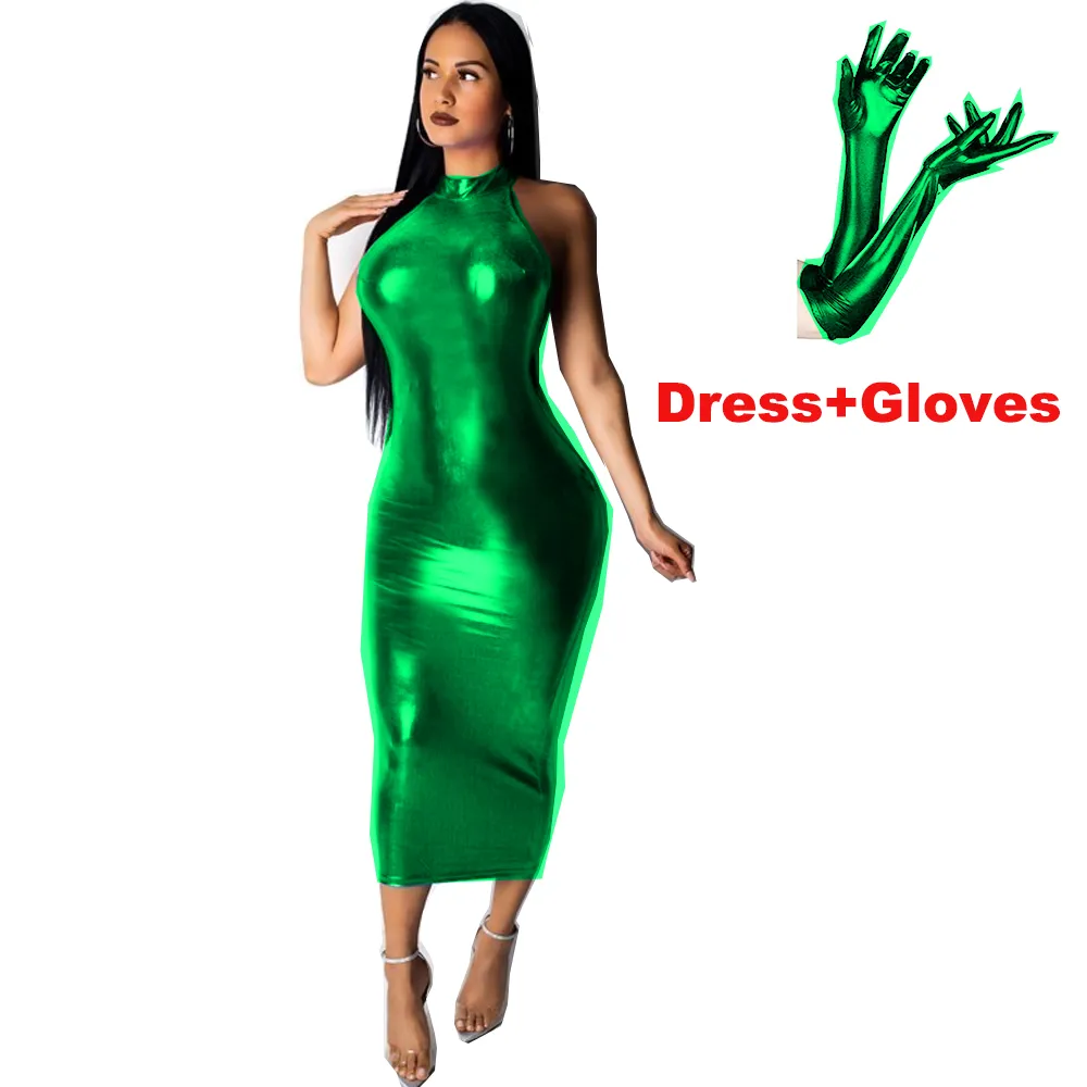 Plus Size Sleeveless Pencil Dress with Gloves, Faux Leather Metallic,  Mid-Calf Length, Crew Neck, Polyester Spandex, Sizes S-6XL from Dhgate  Urban Sexy Dresses - price 44.22