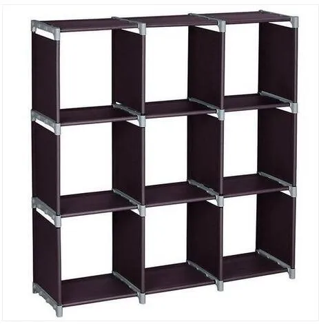 2019 Wholesales Free shipping Multifunctional Assembled 3 Tiers 9 Compartments Storage Shelf Dark Brown