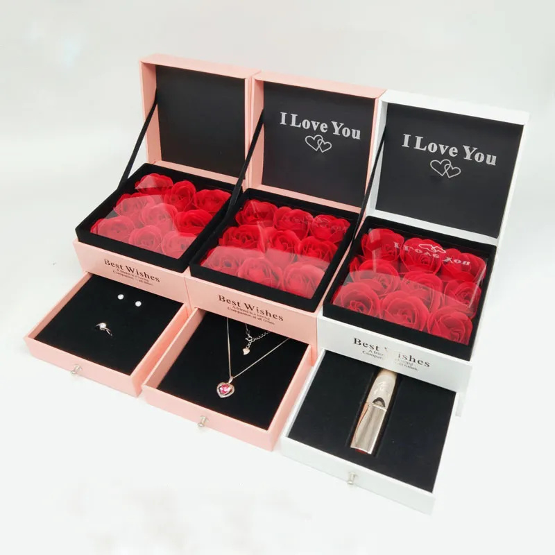 Valentine's Day Everlasting Flower Storage Box Women Jewelry Earrings Gifts Box with Storage Bag Contenitore eterno per