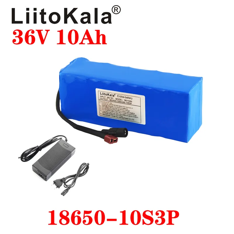 Liitokala18650 36 v 10ah 10s3p Uppladdningsbart batteri, batteri + 36V 2A laddare