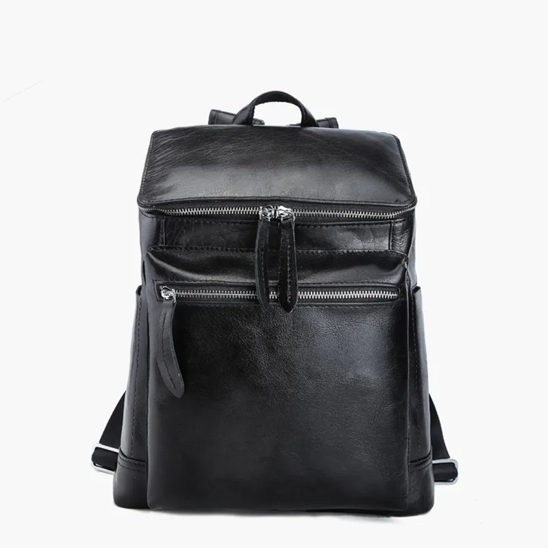 Zaino da uomo nero in pelle di mucca all'ingrosso Zaino da viaggio design umanizzato Viaggio di fine settimana adatto per borsa per laptop da 13 pollici PR093127