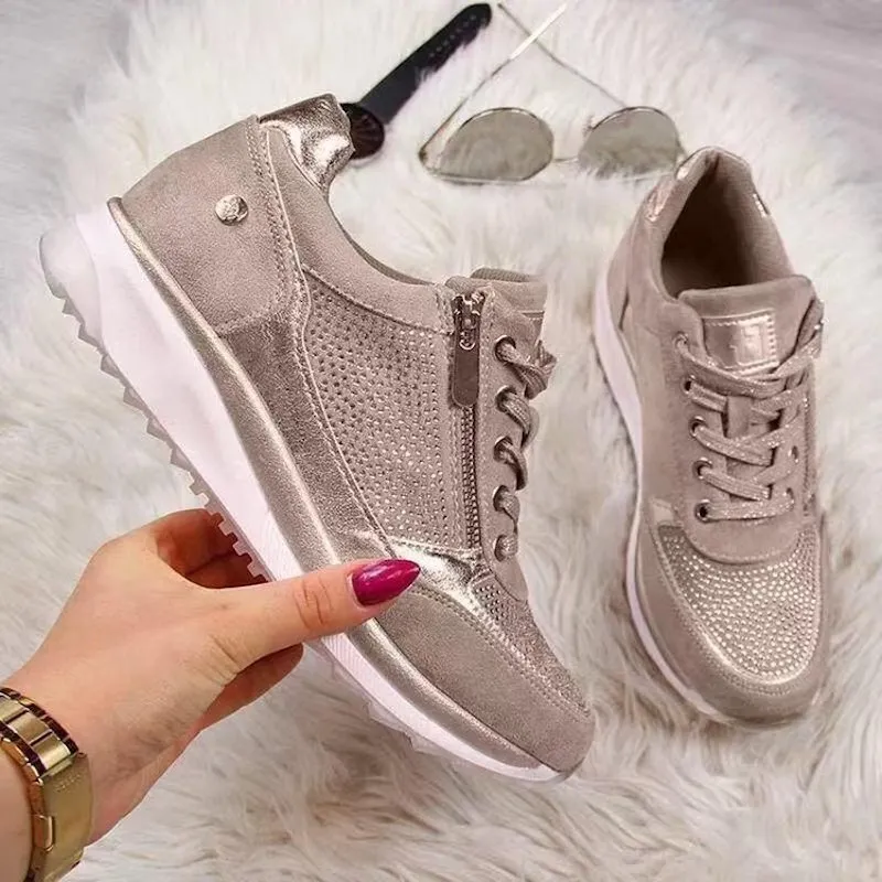 Women Designer Espadrilles Shoes New Flat-soled Side Zipper Platform Sneaker Shoes Fashion Crystal Trainers Fashion tennis Shoes size 35-43