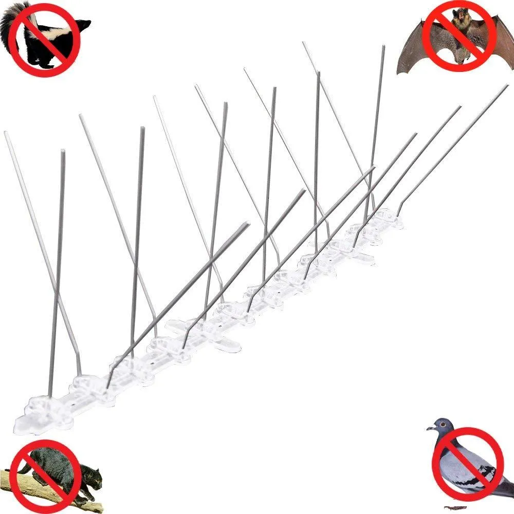 PESTCONTROL PRO BIRDS BIRDS المقاوم للصدأ مسامير 4in*1ft 3 صفوف قاعدة الأشعة فوق البنفسجية قاعدة الكمبيوتر الشخصي مع علاج الأشعة فوق البنفسجية SUS304 مكافحة الآفات