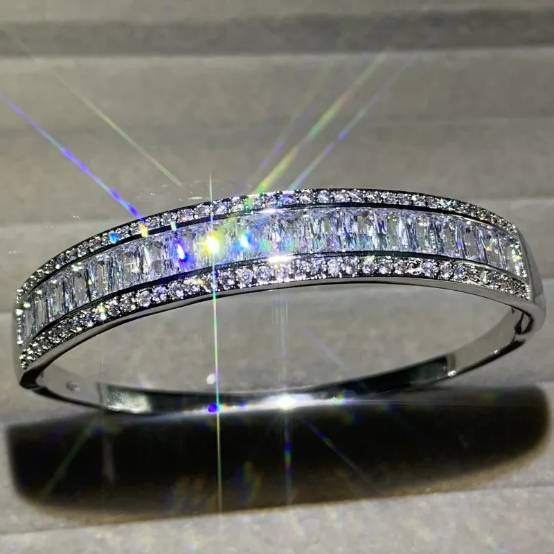 Rulalei Scintillante Vendita Calda Gioielli Sterling Sier Completa Principessa Topazio Bianco CZ Pietre Preziose Bracciale da Donna Bracciale da Sposa