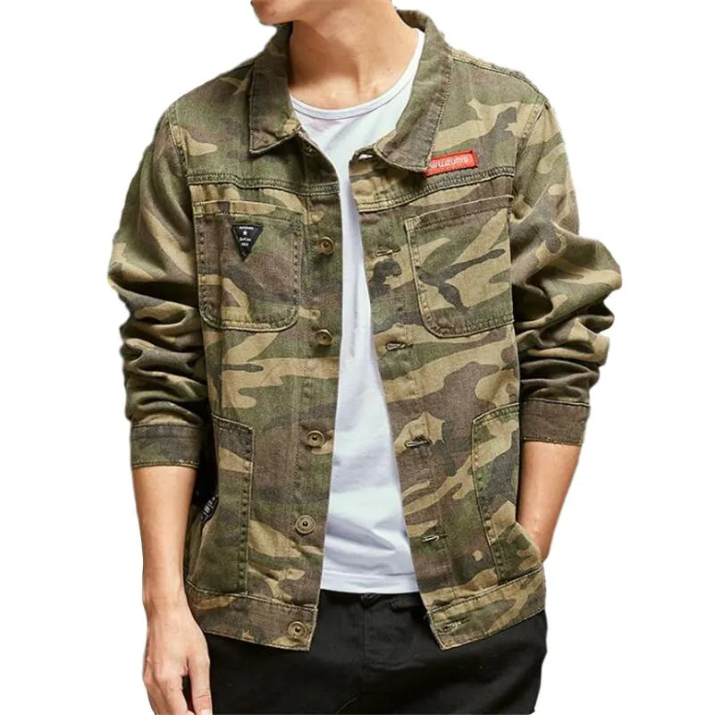 Idopy Fashion Design Men`s Camouflage Denim Jacket Street Style Multi Pockets Jeans Jacket and Coats