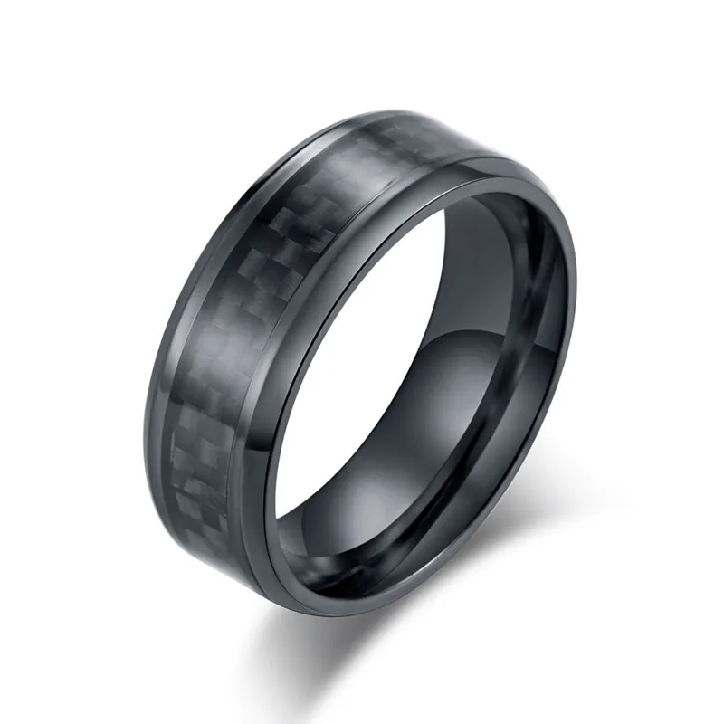 Bague en acier inoxydable en Fiber de carbone pour hommes et femmes, bague de Couple, couleur noir argent, accessoires de bijoux masculins