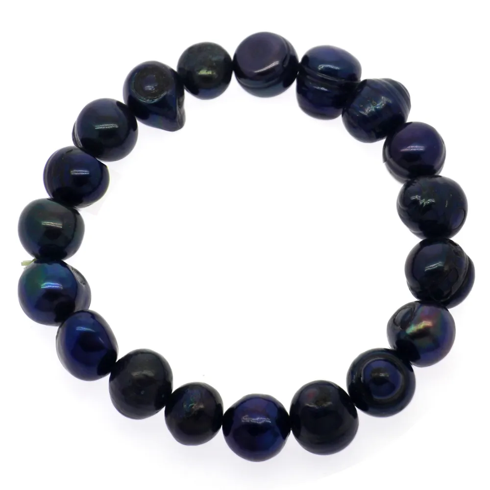 El último diseño minimalista y elegante, pulsera de perlas ovaladas de perlas de agua dulce, perla negra de 11-12mm