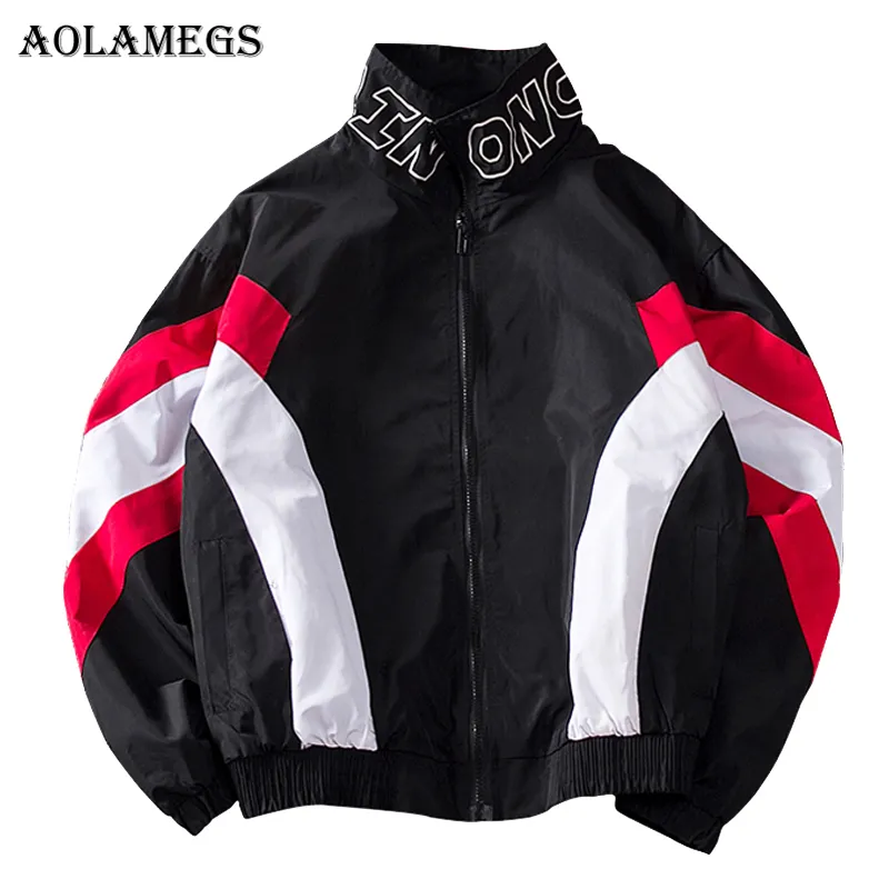 Aolamegsジャケット男性パッチワークジャケットトラックスーツハイストリートコートヒップホップファッション男性ストリートウェアカップルウインドブレーカージャケットD18122801
