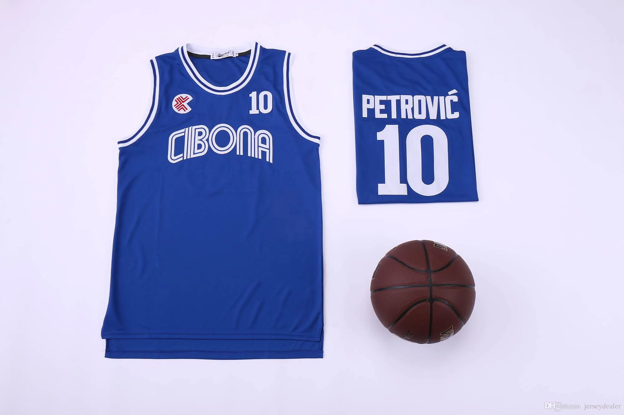 Men Colge 10 Drazen Petrovic Jersey Basketball University Cibona Zagreb Jerseys Team Blue Breathab for Sportファンの最高品質