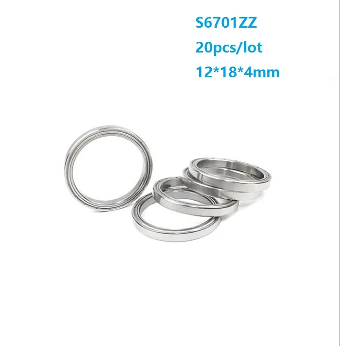 20pcs / lot S6701ZZ S6701 ZZ 베어링 ABEC-5 12 * 18 * 4mm 스테인레스 스틸 깊은 그루브 볼 베어링 12x18x4mm