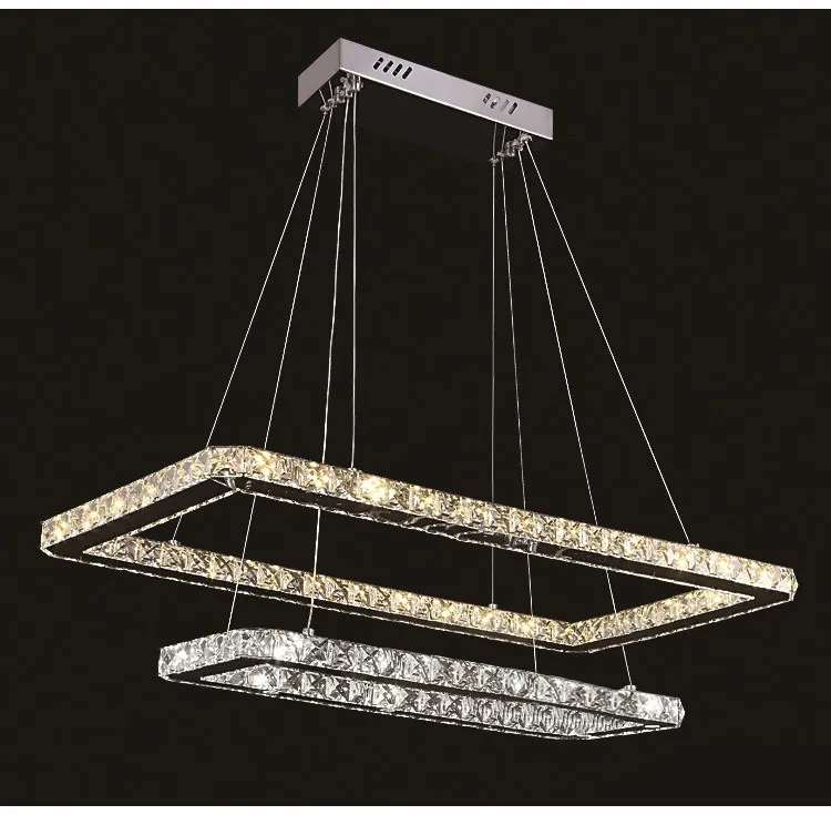 Luxe Cyrstal Pendentif Lampe Carré Lustre Lumières 2 Couches Cristaux Droplight pour Salon Salle À Manger Reastaurant Luminaire