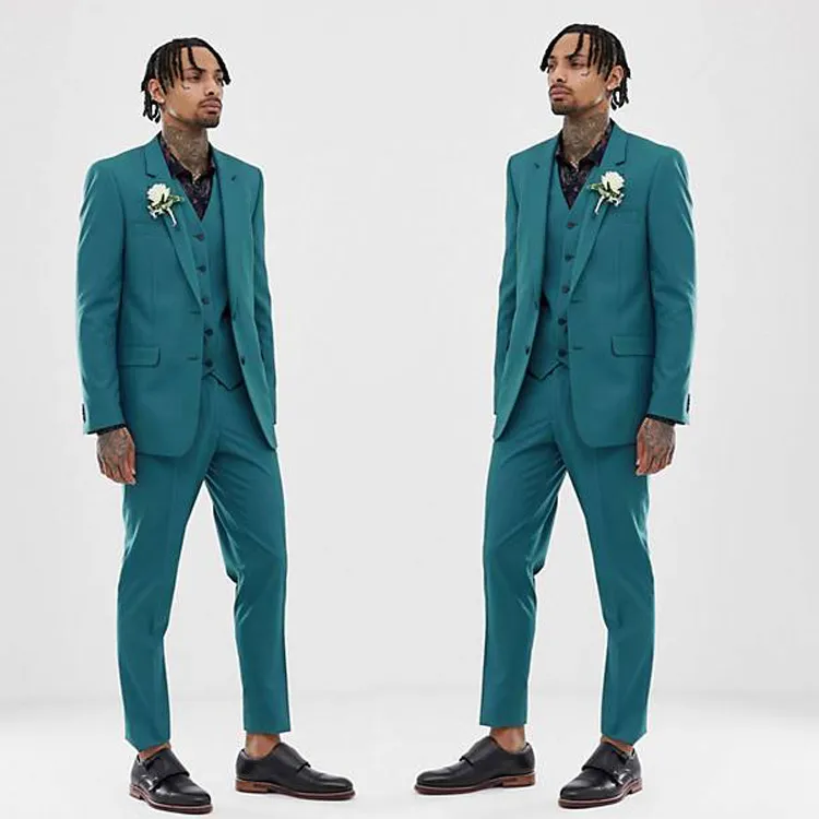 Nowy Popularny Green Wedding Tuxedos Doskonałe Mężczyźni Biznes Slim Fit Spodnie Suit Formal Best Man Party Party Blazer (Kurtka + kamizelki + spodnie)