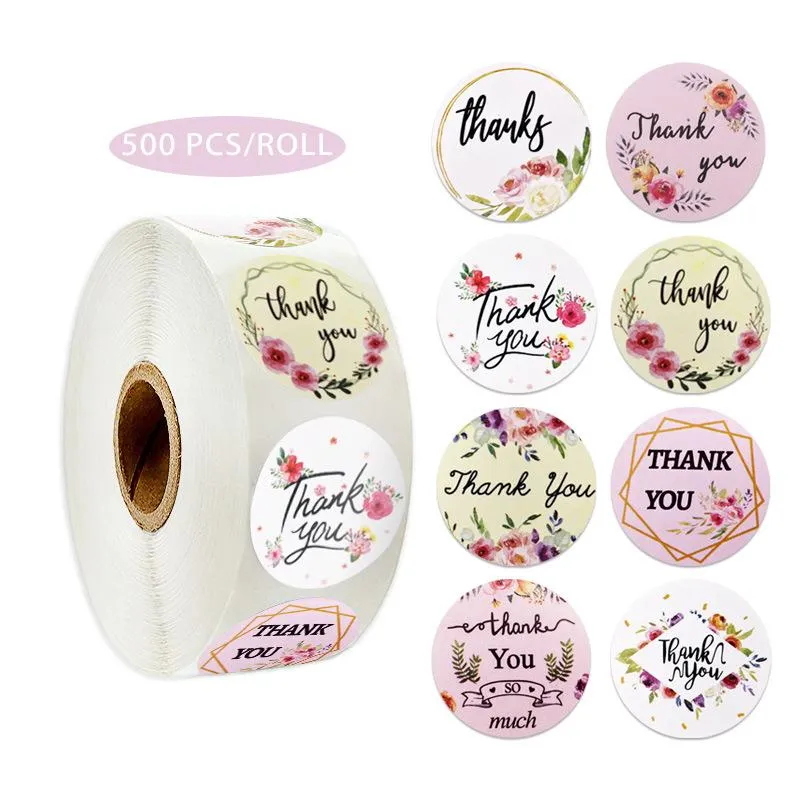 Floral Thank You Stickers Seal Label Sticker Wedding Accessory Tag Glass Bottle Envelope Business Box Gift Invitation Card Decor