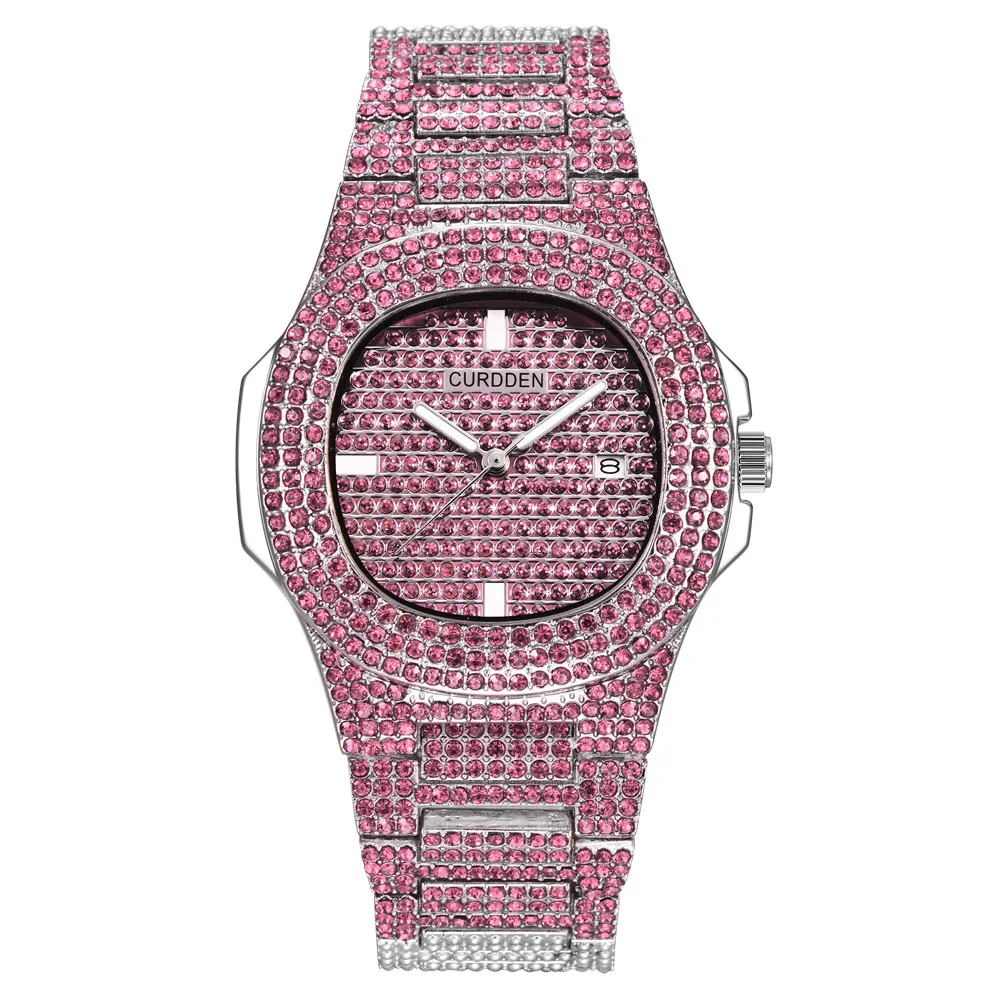 bling diamonds watches for unisex fashion women watch men business stainless steel clock hours free shipping (8)