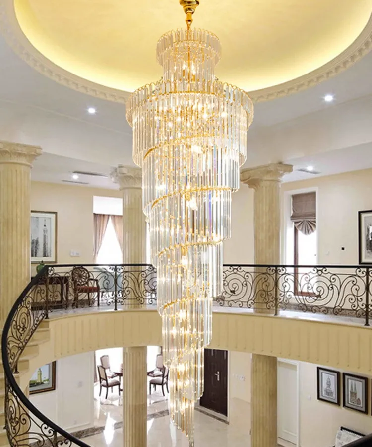 Modern Crystal Chandelier Long Pendant Lamp for Villa Living Room Dining Room Hotel Hall with LED Light Source