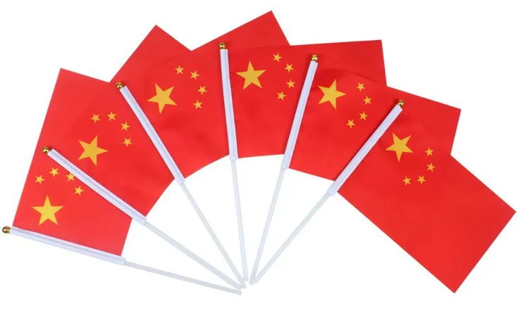 n21 * 14cm Chine drapeau national chinois drapeaux drapeaux brandissant la main avec du plastique Mâts Pour la maison Sport Décor