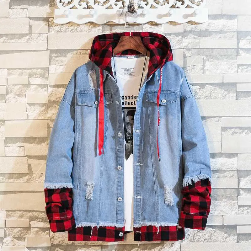 Plaid denim jacket mens hot sale