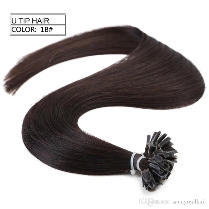100% человеческих волос Реми натуральный черный цвет ногтей / U наконечник в наращивание волос с 12"-26", 0.8 / Strand 200s / Lot, бесплатная доставка