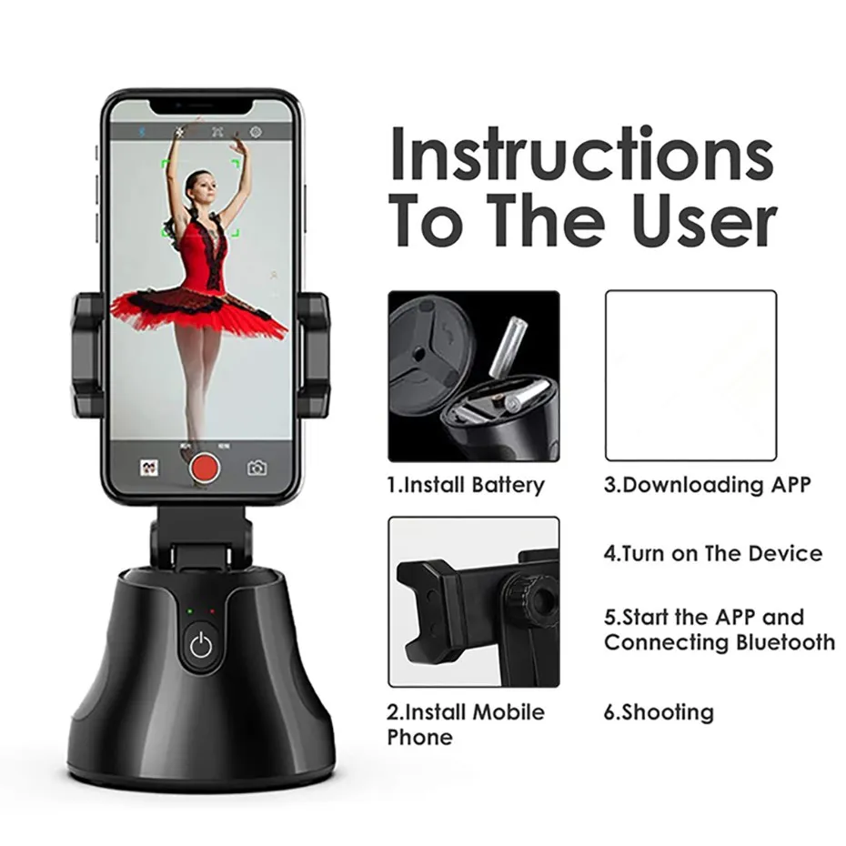 Selfie Stick Tripod 360°Rotation Auto Smart Face & Object Tracking Cell  Phone Tripod Holder for Video Recording, Work with Tripod for iPhone Android