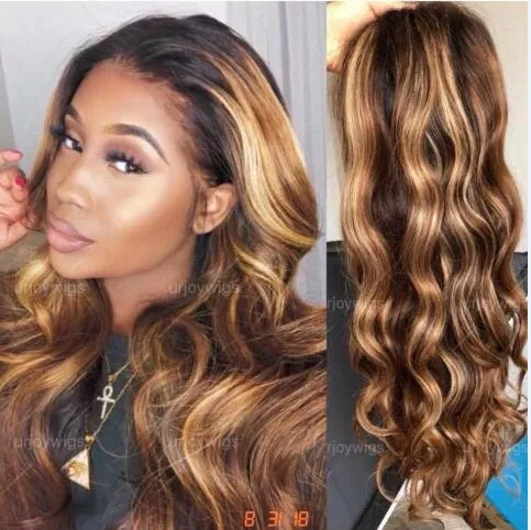 Celebrity Lace Front Perücke Ombre Highlight Farbe 10A Brasilianisches Echthaar Vollspitze Perücken für schwarze Frau Kostenlose Expresslieferung