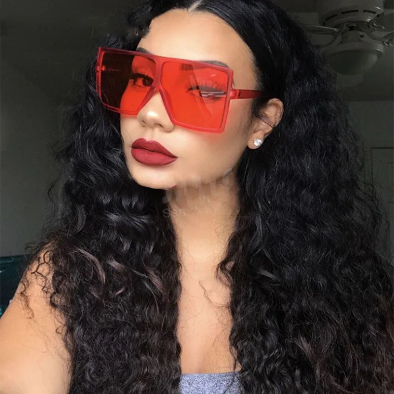 2019 occhiali da sole quadrati di oversize Women New Trendy Flat Top Red Blue Clear Lens Uomini Vintage Gradient Shades Uv400