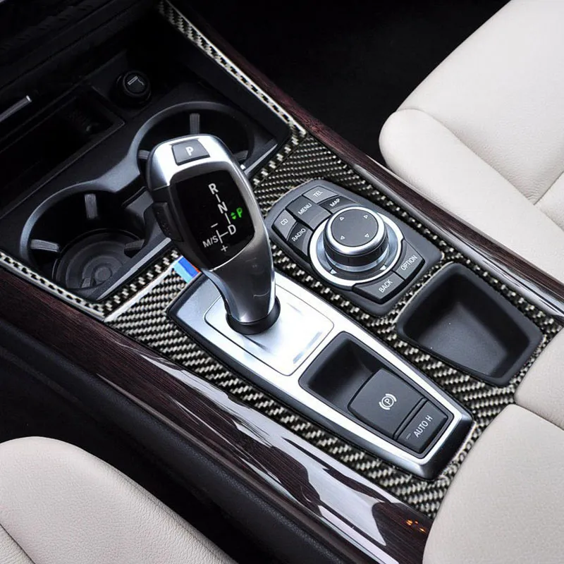 Carbon Fiber Car Inner Control Gear Shift Cover Trim interior Stall  Decoration decorative Panel sticker for BMW E70 E71 X5 X6 Accessories