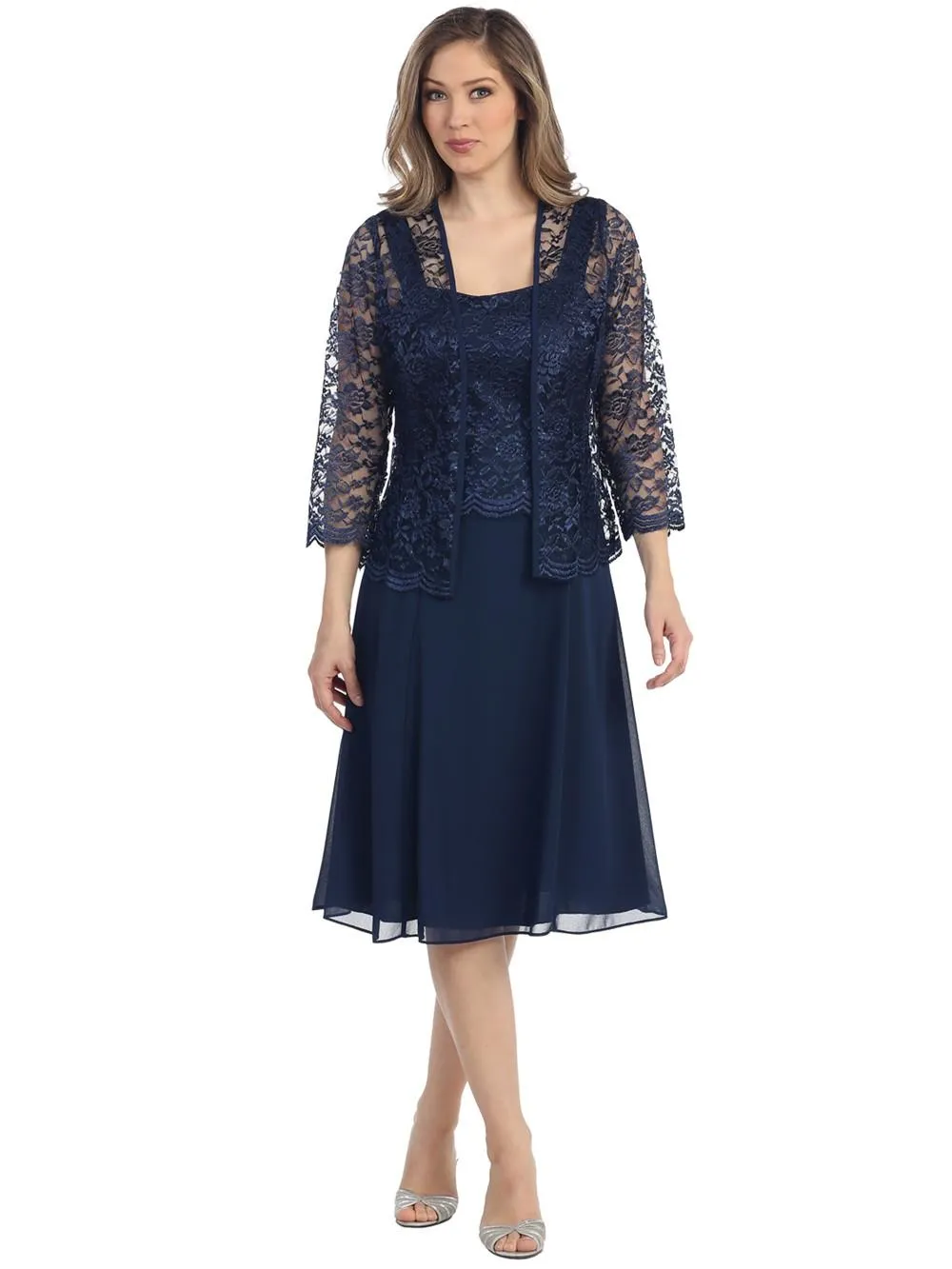 Traje De Madre De Novia Tallas Grandes Azul Marino De Gasa Con Chaqueta  Manga Larga Vestido Formal De Fiesta Largo A Media Pierna Elegante Cómodo Y  Resistente Para Boda 2025 De 91,01 € | DHgate, image size:1000x1333