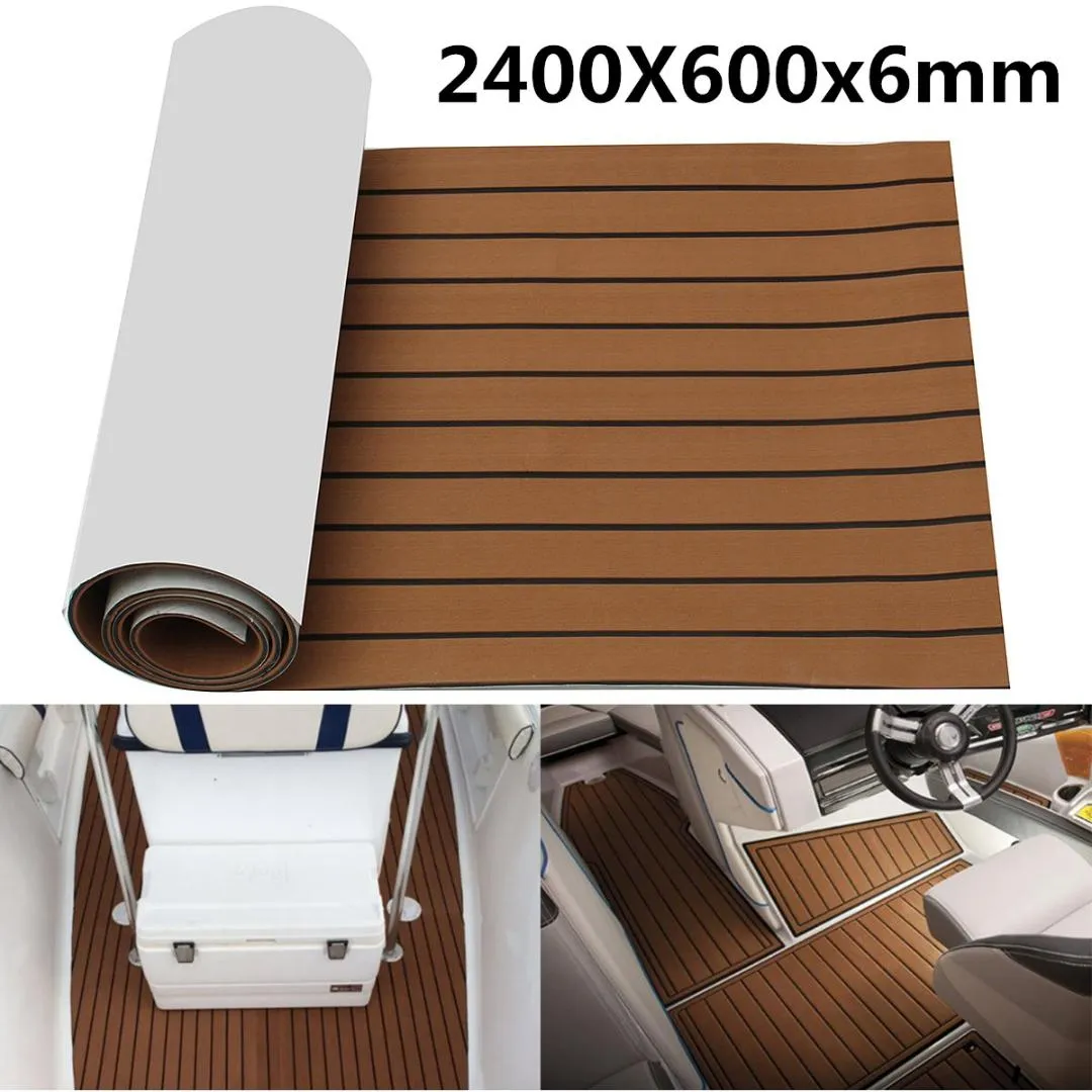 Zelfklevend 2400x600x6mm Eva Foam Marine Boat Yacht Vloeren Faux Imitatie Teak Sheet Pad Boot Decking Decor Mat Bruin Zwart