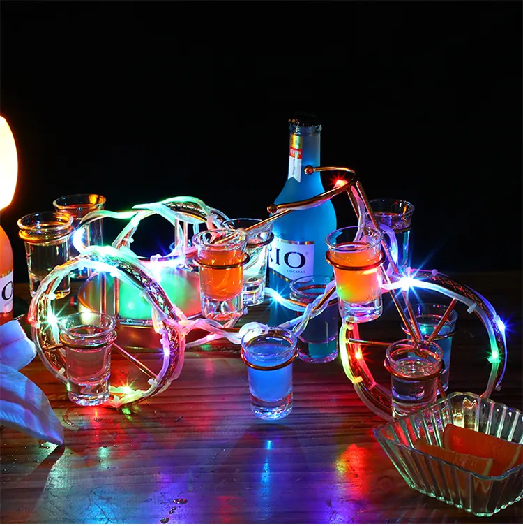 Europese stijl fiets wijnrek set oplaadbare LED lichtgevende bier wijnfles houder Glowing Champagne Cocktail rek294H