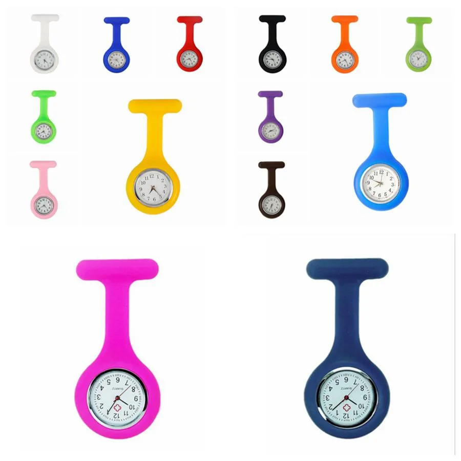 120pcs Promotion Christmas Gifts Colorful Nurse Brooch Fob Tunic Pocket Watch Silicone Cover Nurse Watches Party Favor RRA3103