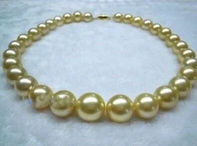 11-12mm Real Natural South Sea Yellow Gold Pearl Necklace 14k