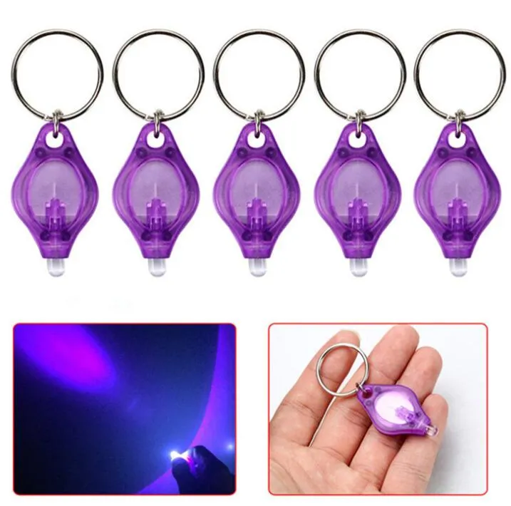 Mode Mini ficklampa Billiga UV Pengar Detektor Led Keychain Light Multicolor Små present 395nv Keyring Torch med Batteri Partihandel