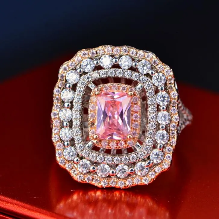 الجملة- أوروبا والولايات المتحدة جديد الإناث خاتم عشاء مزاجه أنيقة الوردي خاتم الماس مجموعة أزياء الساخنة